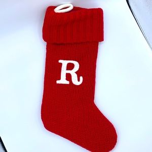 Letter R Knit Stocking Red Sock Christmas Holiday